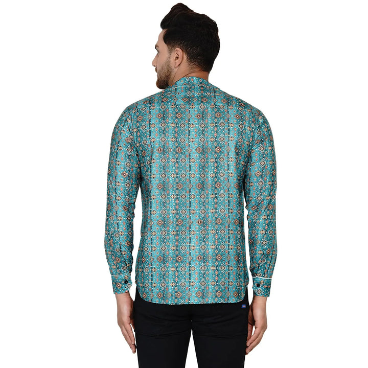 Green Cotton Printed Short Kurta for Men | Stylish Ethnic Wear