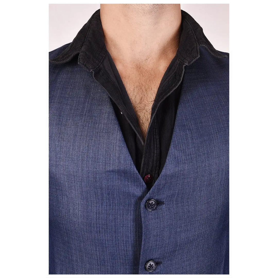 Men's Navy Cotton Poly Waistcoat | Stylish Buttoned Woven Design