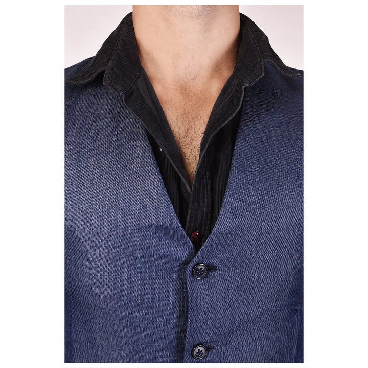 Men's Navy Cotton Poly Waistcoat | Stylish Buttoned Woven Design
