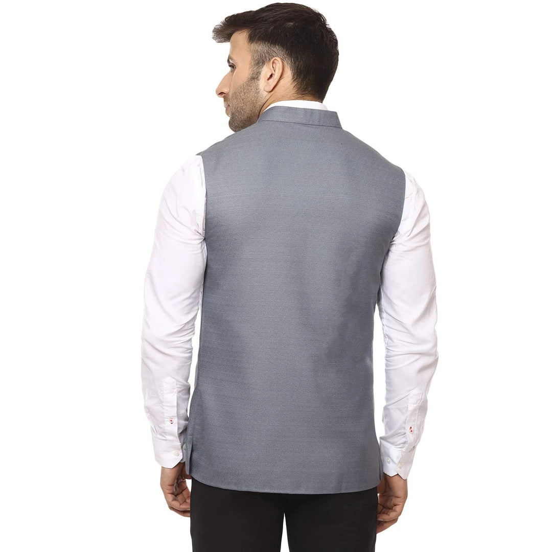 Light Gray Waist Coat for Men | Sleeveless Cotton Poly Mandarin Style