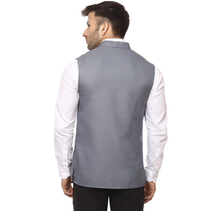 Light Gray Waist Coat for Men | Sleeveless Cotton Poly Mandarin Style