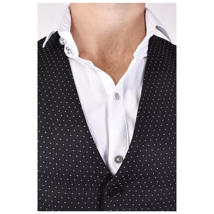 Men’s Black Cotton Printed Nehru Jacket | Chinese Collar Waistcoat Style