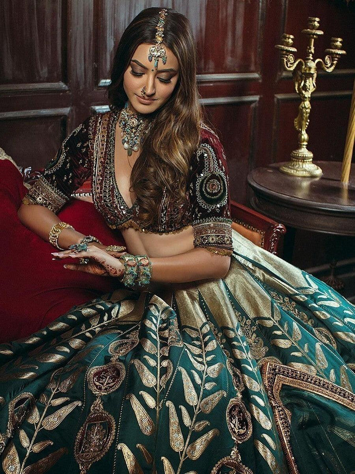 Enchanting Teal Green Thread Work | Silk Engagement Wear Lehenga Choli Luxury Wear
