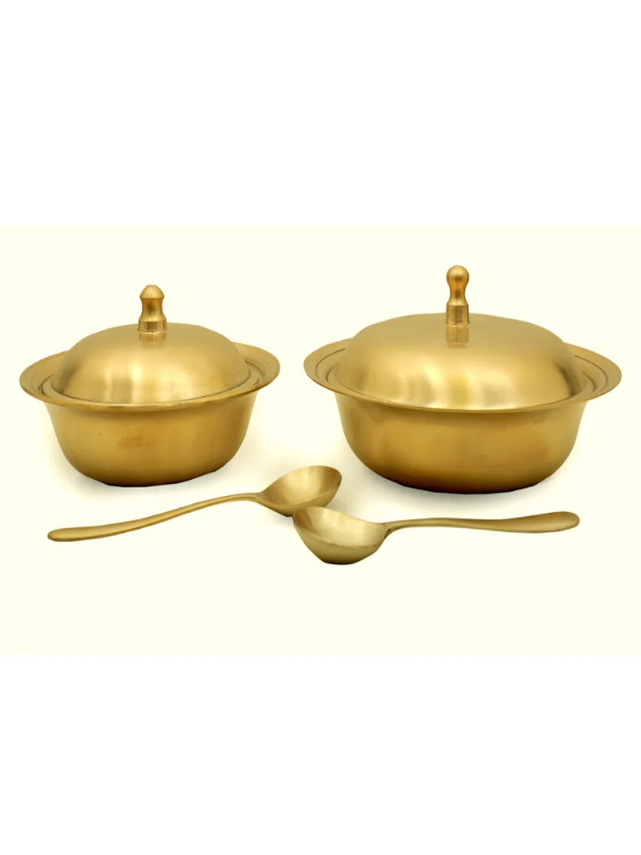 Kansa Serving Chinese Bowls Set of 2 | Traditional Bronze Design