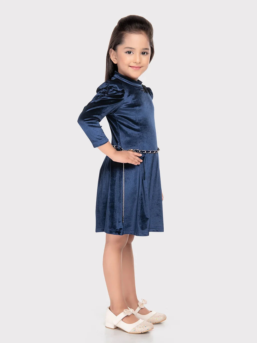 Classic Kids Party Wear Frock | Blue Velvet Stylish Dress for Girls