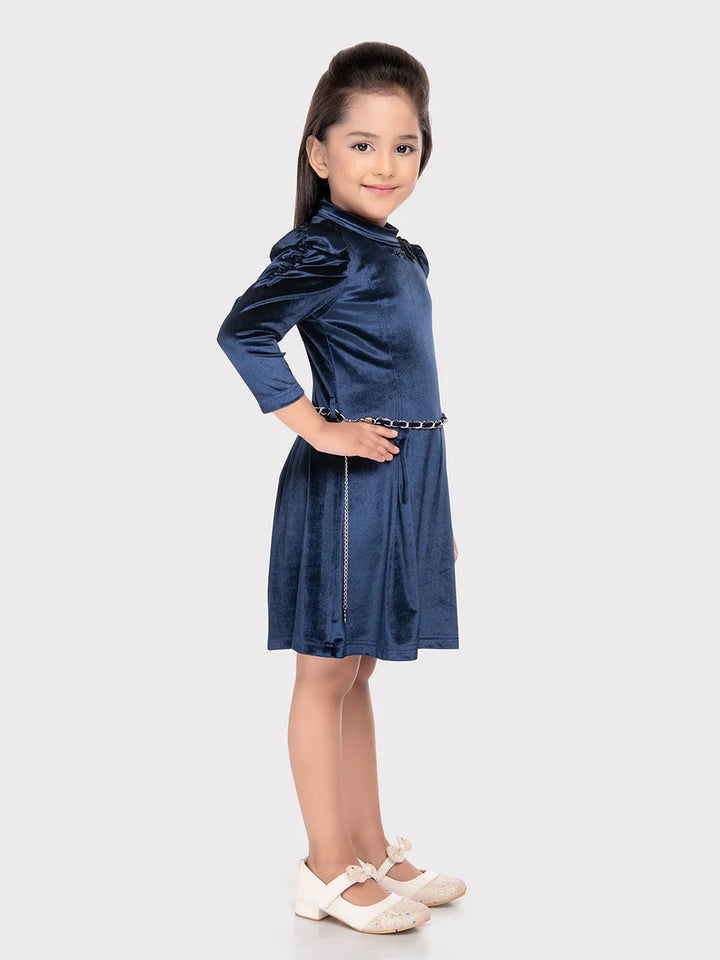 Classic Kids Party Wear Frock | Blue Velvet Stylish Dress for Girls