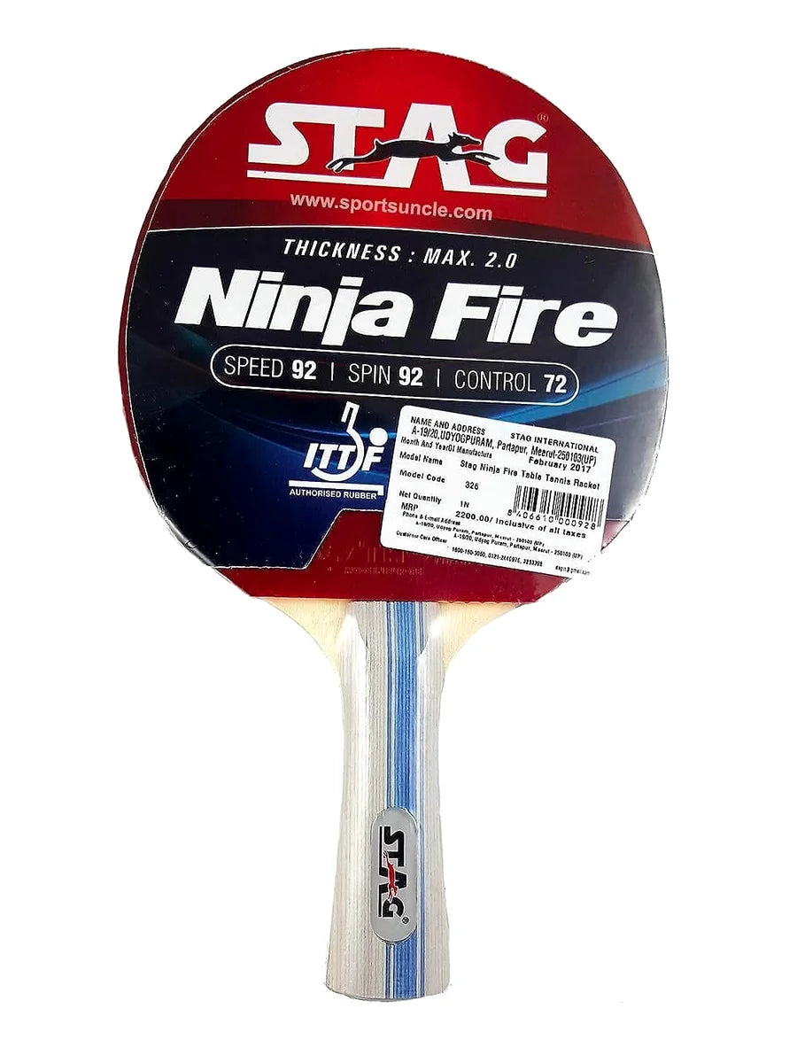 STAG Advanced ITTF Approved Rubber Ninja Fire Table Tennis Racquet