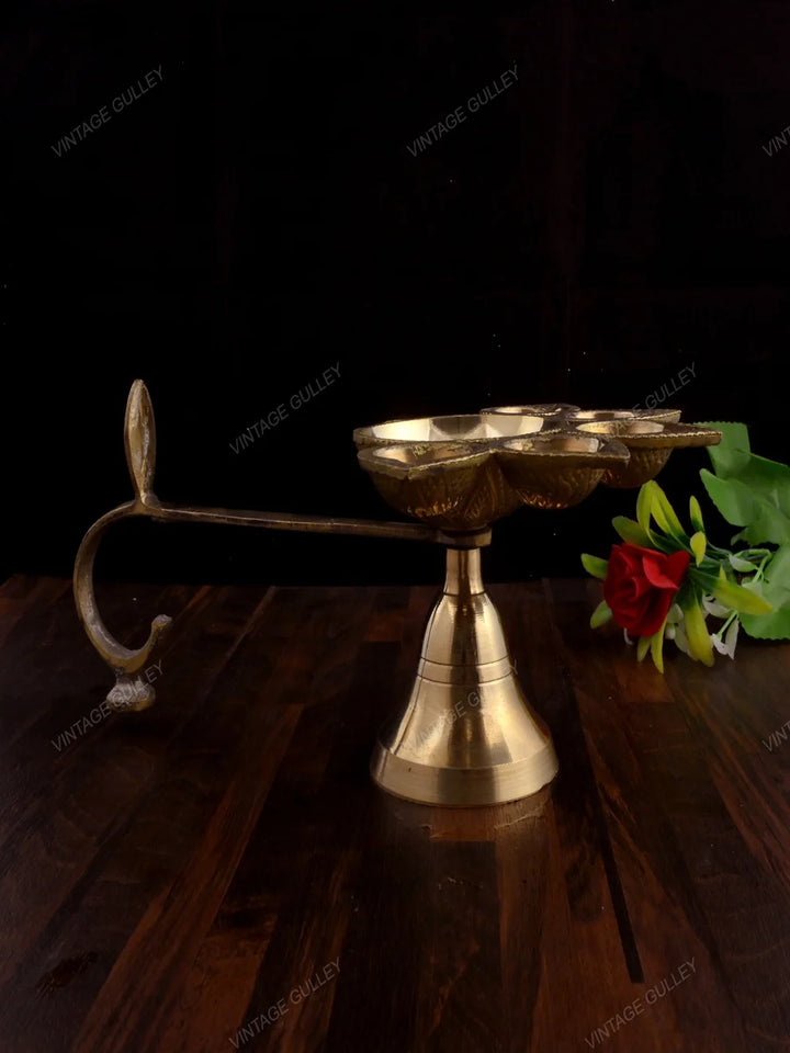 Brass Arti Diya 5 Face | Handcrafted Quality Brass Decorative Diya