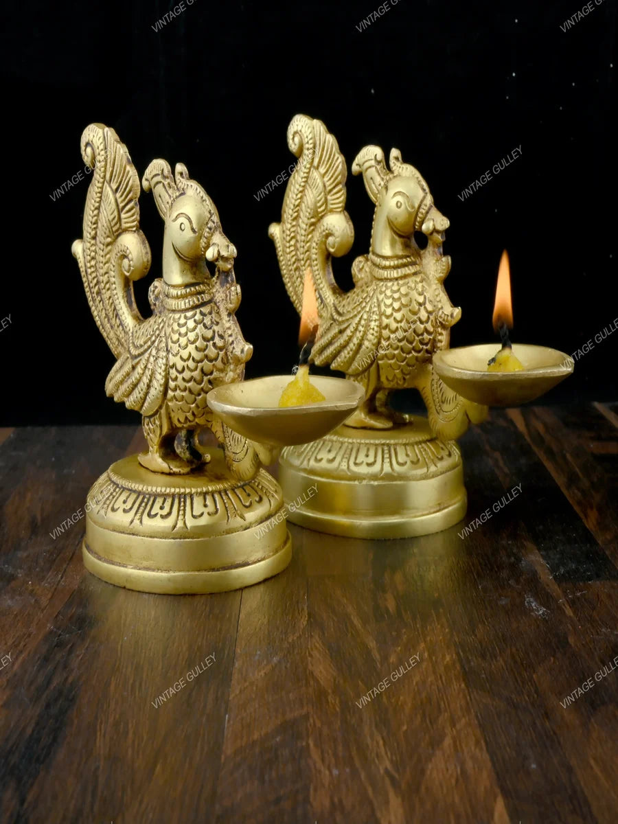 Handcrafted Brass Peacock Diya | Unique Oil Lamp for Home Decor & Pooja