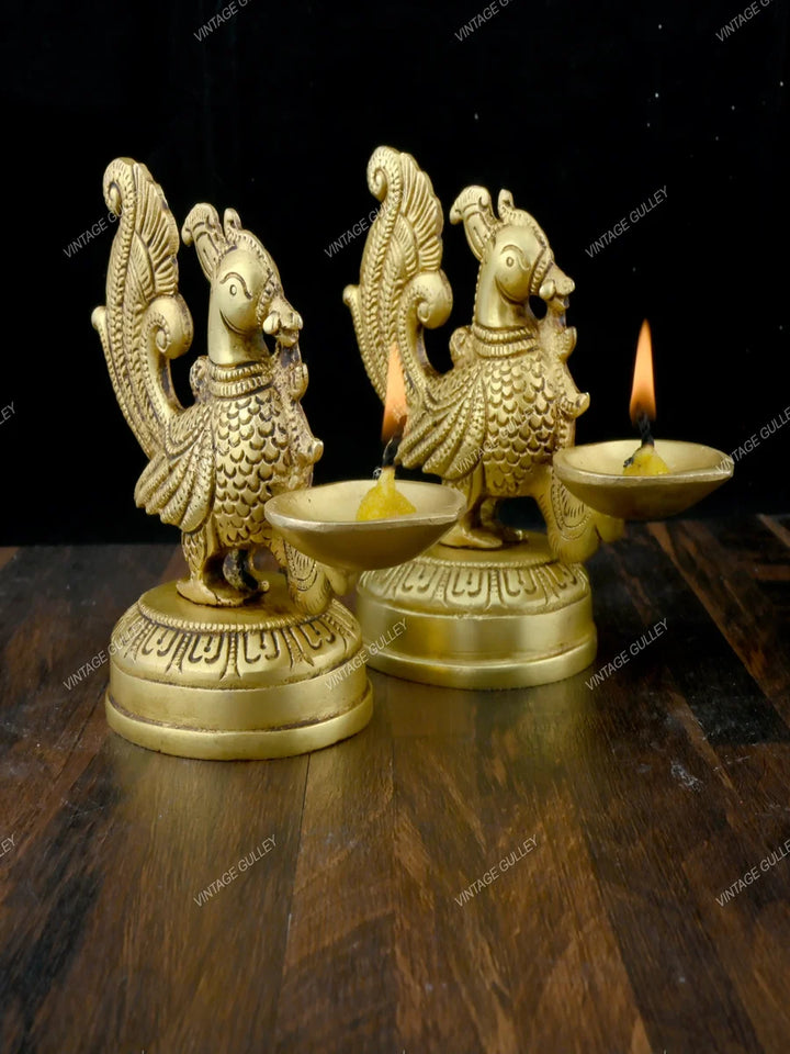 Handcrafted Brass Peacock Diya | Unique Oil Lamp for Home Decor & Pooja