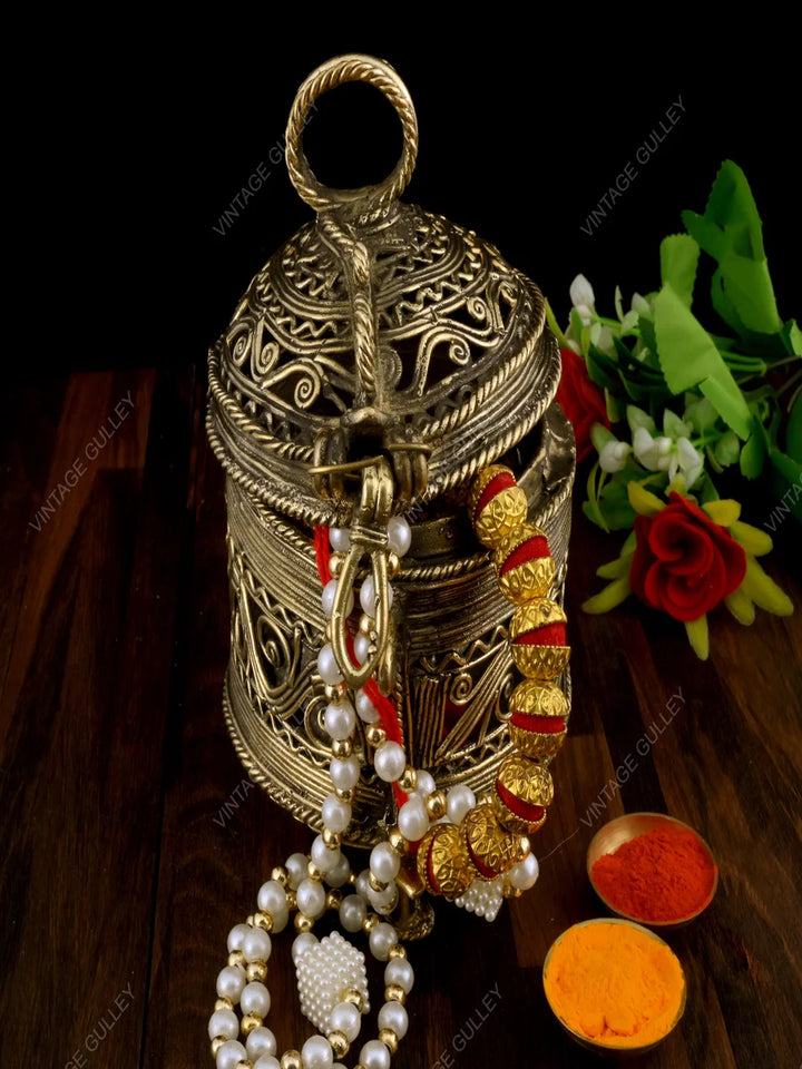 Handmade Brass Dhokra Box | Jewelry Storage & Decorative Showpiece
