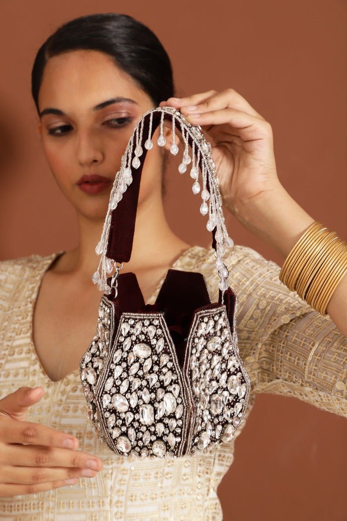 Jhalak Potli Bag with Handle | Handcrafted Designer Piece for Elegance - Jhalak_Maroon