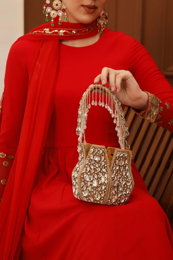 Jhalak Potli Bag with Handle | Handcrafted Modern Elegance Statement Piece - Jhalak_Gold