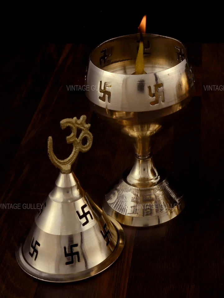 Brass Akhand Diya with Stand | Handcrafted Religious Oil Lamp Decor