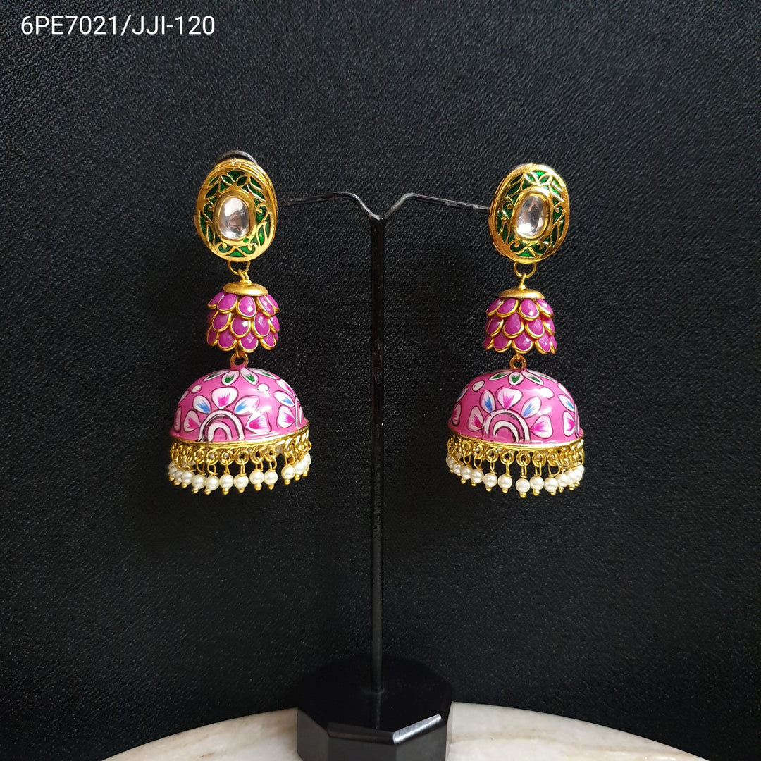 Pink Handpainted | Jhumki Layered Earrings Luxury Wear