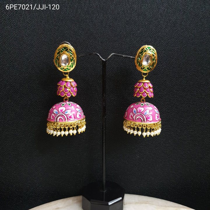 Pink Handpainted | Jhumki Layered Earrings Luxury Wear