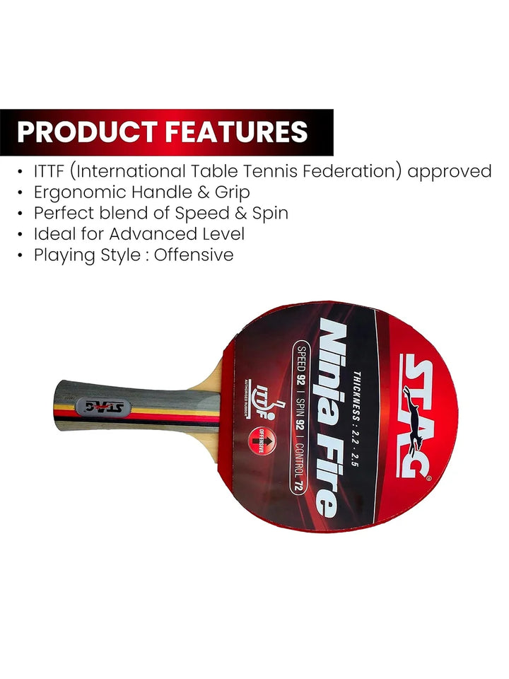 STAG Advanced ITTF Approved Rubber Ninja Fire Table Tennis Racquet