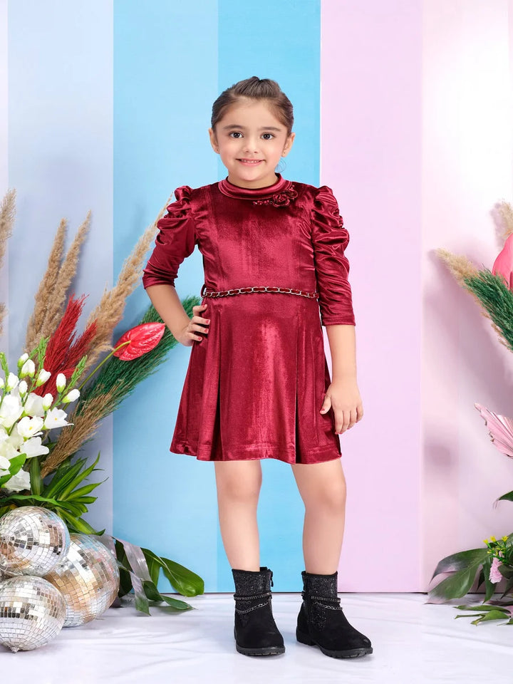 Luxurious Maroon Velvet Party Dress | Stylish Frocks for Kids