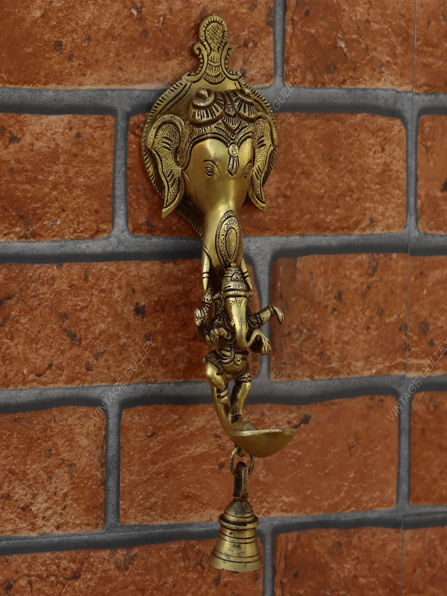 Brass Ganesha Wall Hanging Diya | Handcrafted Decorative Oil Lamp