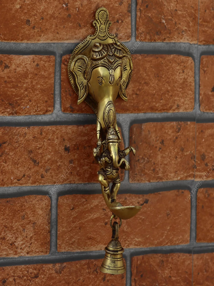 Brass Ganesha Wall Hanging Diya | Handcrafted Decorative Oil Lamp