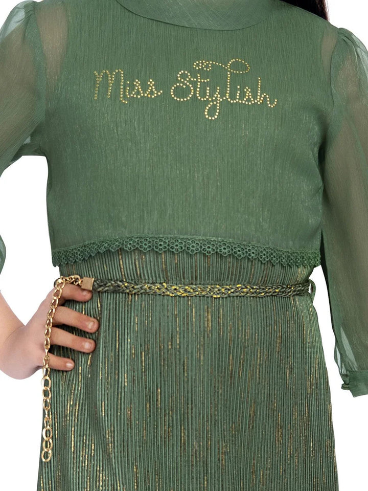 Trendy Green Kids Dress | Satin Lycra & Tissue Fabric