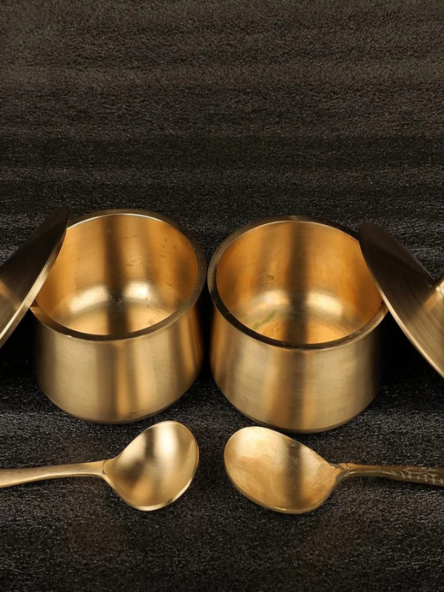 Kansa Serving Bowls with Spoon Set of 2 | Handmade Bronze Tableware