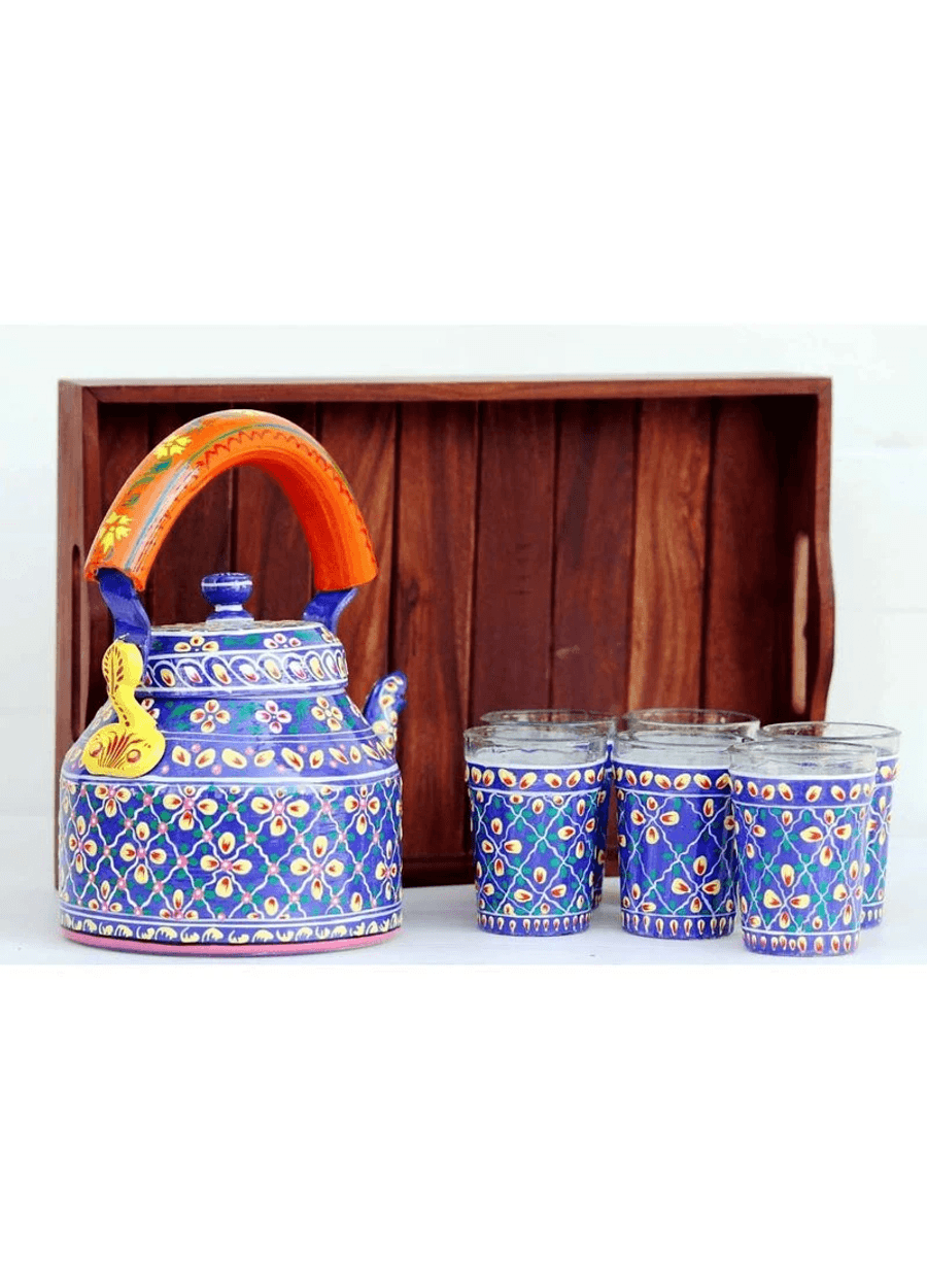Traditional Aluminum Tea Kettle | Handcrafted Meenakari Art 1L