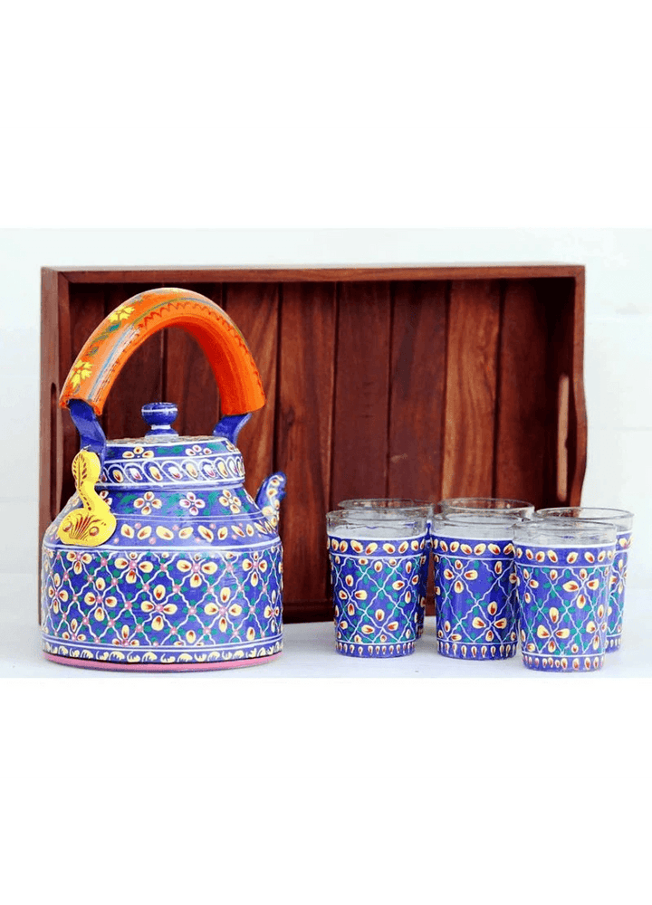Traditional Aluminum Tea Kettle | Handcrafted Meenakari Art 1L