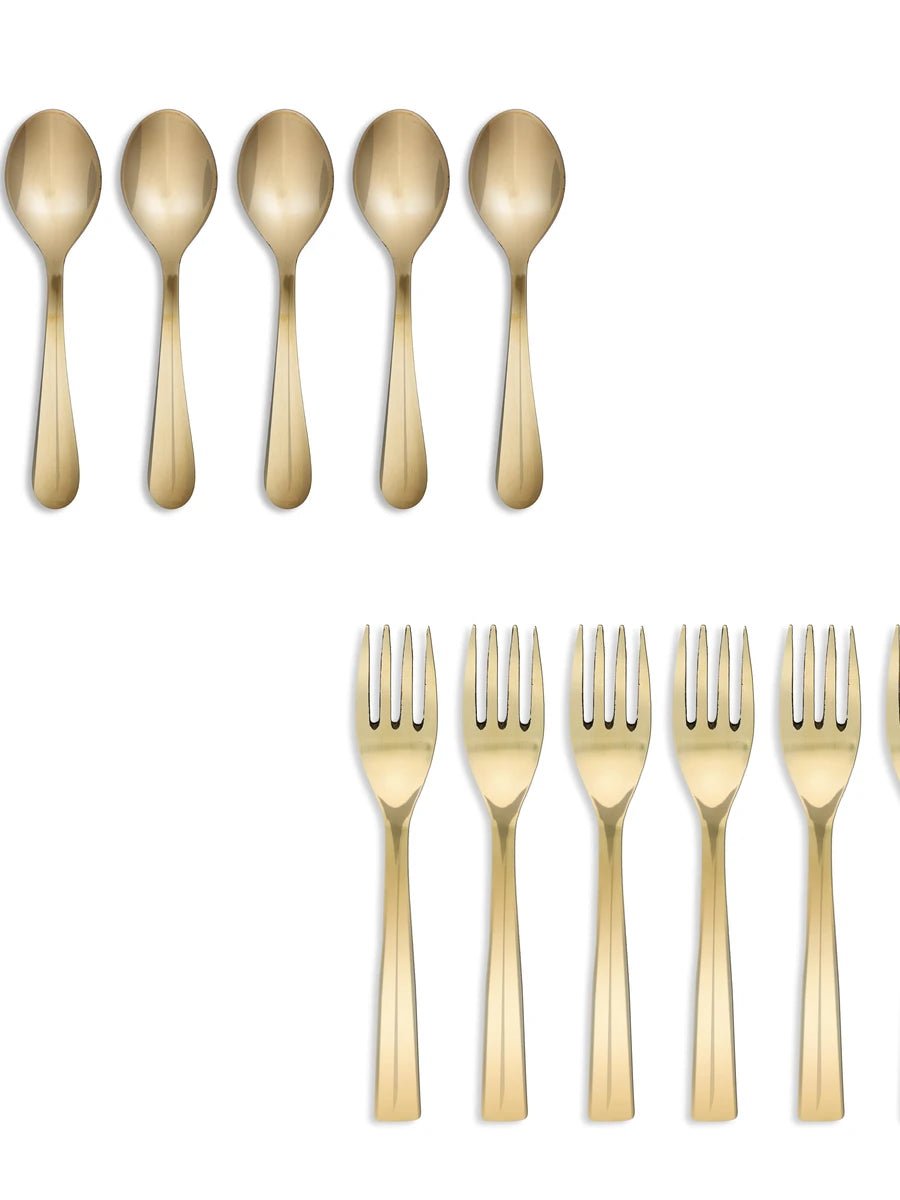 Kansa Glossy Spoon Fork Set | 6 Spoons & 6 Forks 18 cm Durable Cutlery - Kansa Glossy Spoon Fork Set 12
