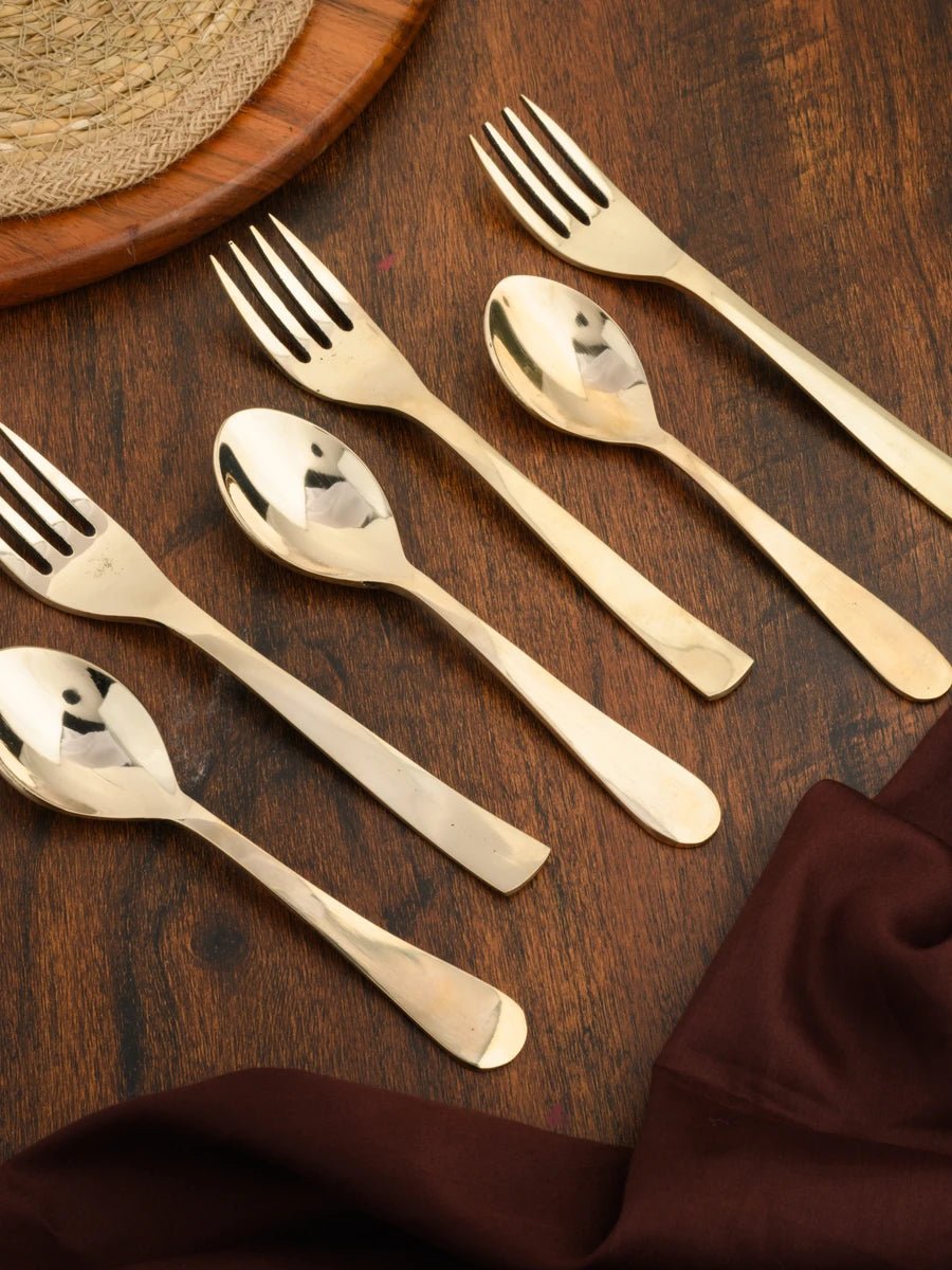 Kansa Glossy Spoon Fork Set | 6 Spoons & 6 Forks 18 cm Durable Cutlery - Kansa Glossy Spoon Fork Set 12