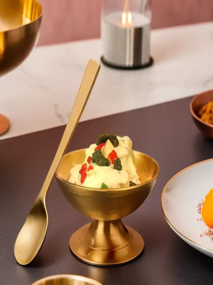 Kansa Ice Cream Cup with Spoon | Handcrafted Bronze Set of 6 - Kansa Ice Cream Cup with Spoon | Set of 6