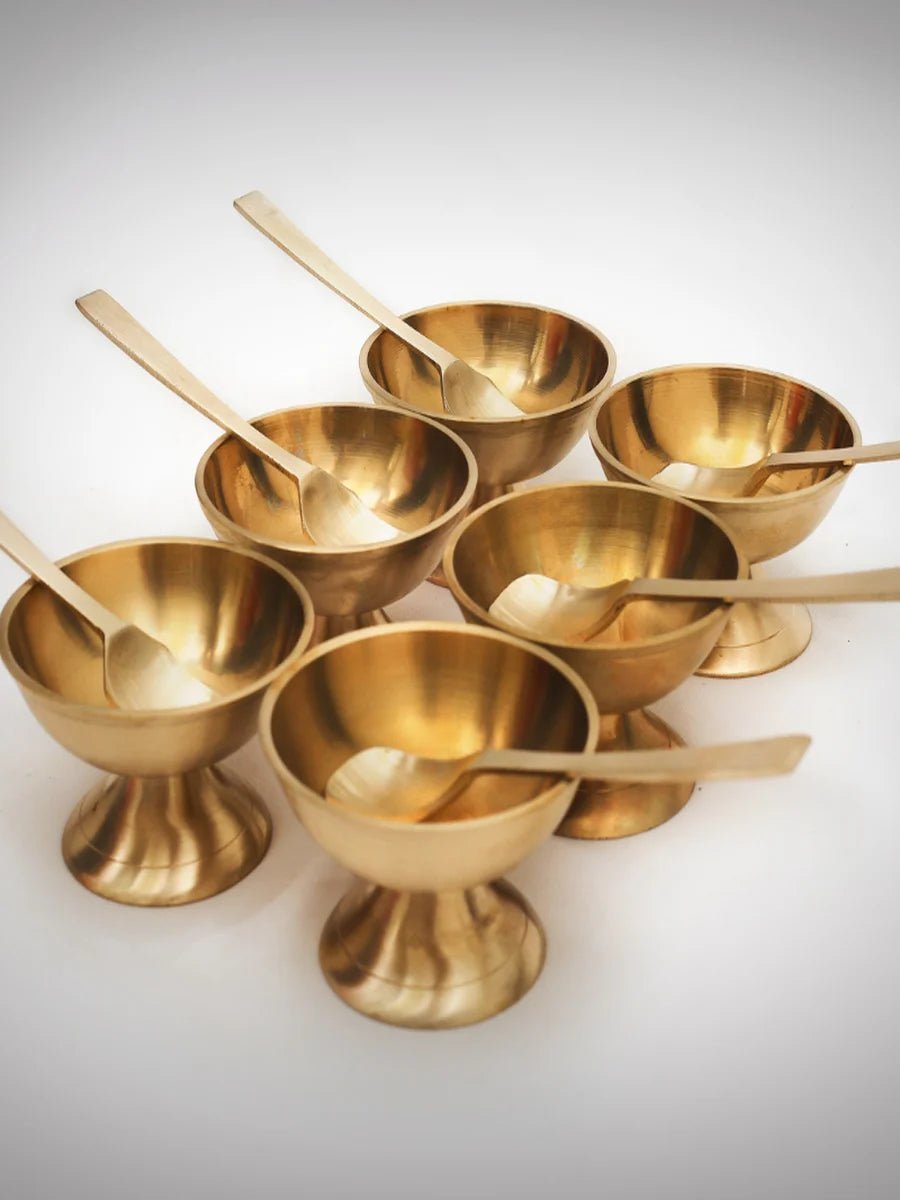 Kansa Ice Cream Cup with Spoon | Handcrafted Bronze Set of 6 - Kansa Ice Cream Cup with Spoon | Set of 6