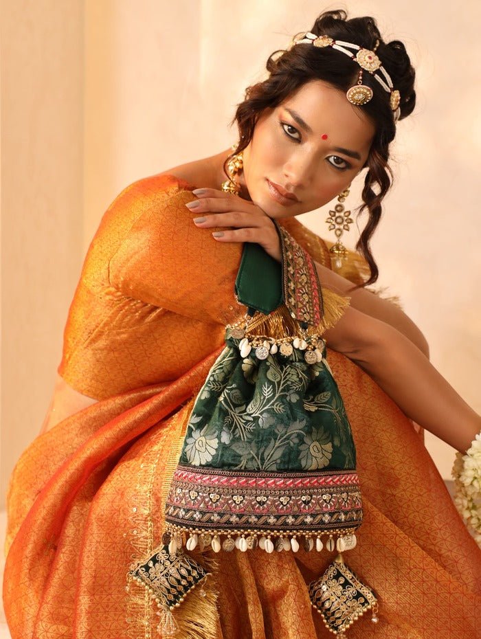 Kashvi Potli Bags | Modern Elegance with Detachable Handle - Kashvi_Green
