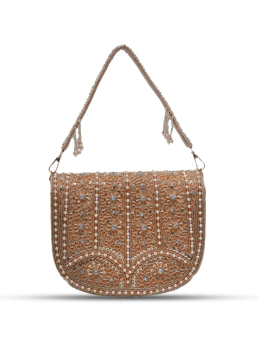 Kavya Gold FlapOver Potli Bag with Handle | Elegant Handcrafted Statement Piece - Kavya_Gold