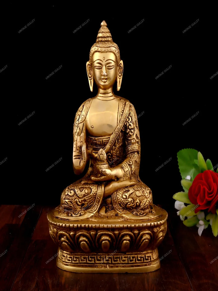 Brass Lord Buddha Murtis | Abhaya Mudra Figurine for Peaceful Decor