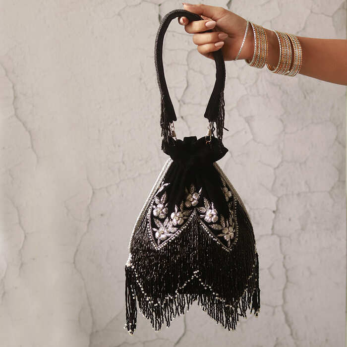 Keisha Potli Bag | Elegant Black Tassle Handle for Sophisticated Style - Keisha