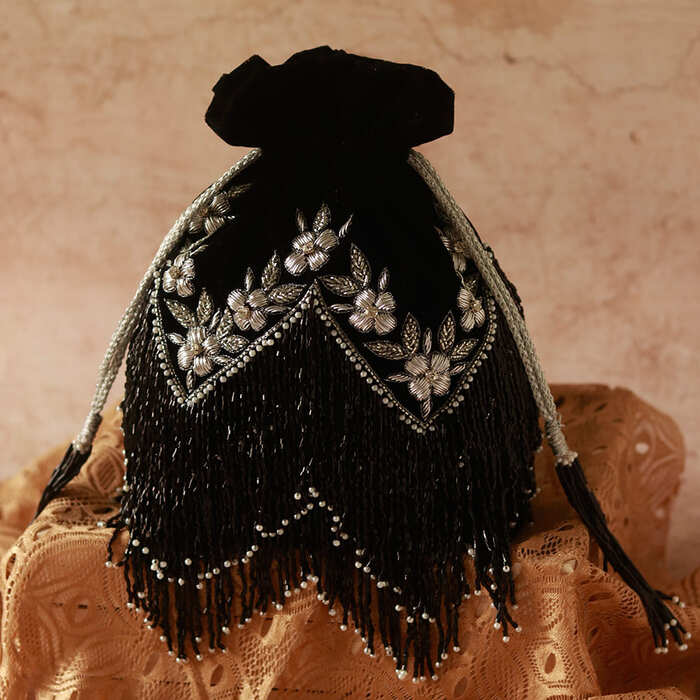 Keisha Potli Bag | Elegant Black Tassle Handle for Sophisticated Style - Keisha