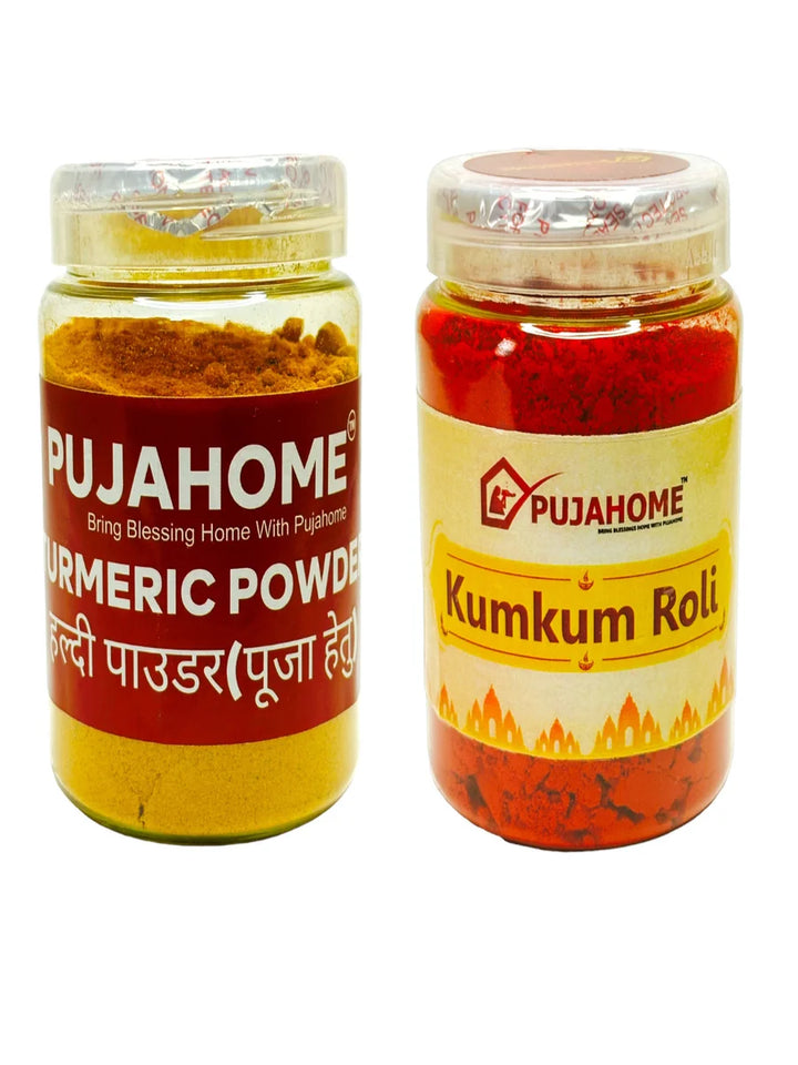 Natural & Pure kumkum (Roli) & Halid for Puja and Tilak (Combo Haldi + Kumkum) Pack of 100grm x 2