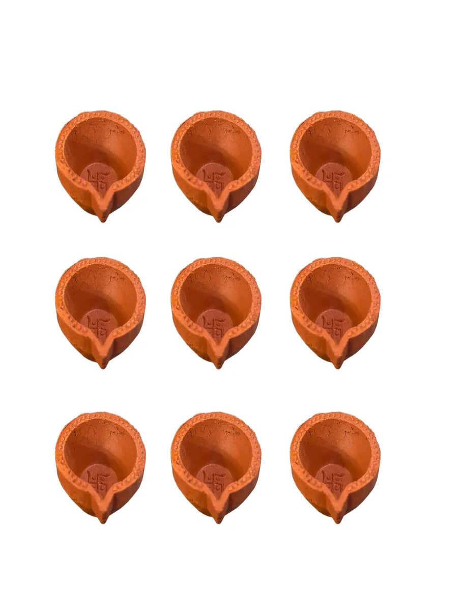 Satiya Mitti Diya for Diwali, Satiya Diya with Lambi Batti (9 Pieces Diya with Batti)