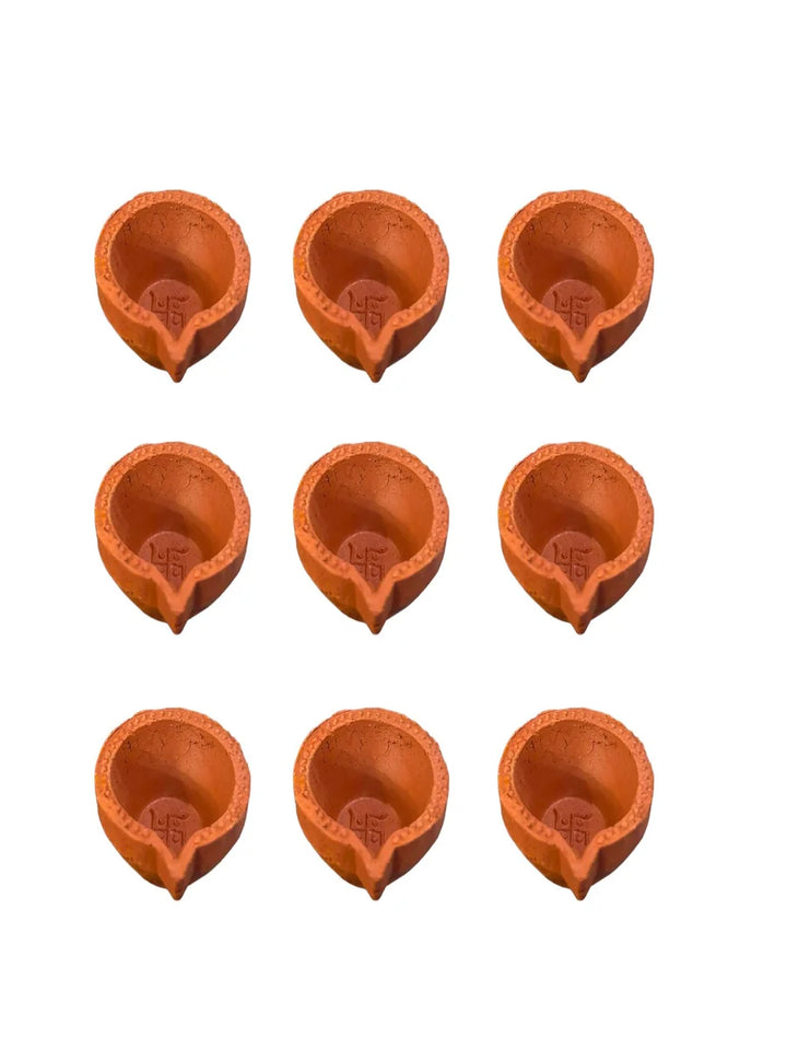 Satiya Mitti Diya for Diwali, Satiya Diya with Lambi Batti (9 Pieces Diya with Batti)