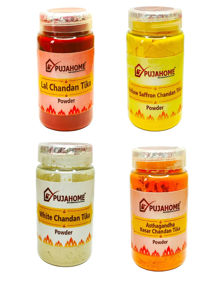 Premium Chandan Tika Powder Combo | Pack Of 4 X 100Gram | Red, White, Yellow and Kesar