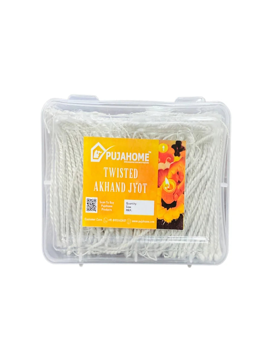 Twisted Akhand Jyot Cotton Short Wick (24Hours Burning, White)