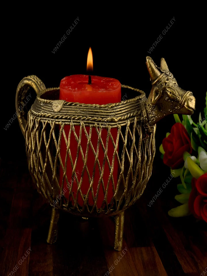 Handcrafted Brass Dhokra Art Penstand | Unique Desk Organizer for Home