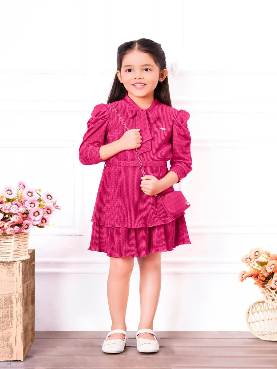 Trendy Kids Dresses for Girls | Bright Pink Party Dress with Belt & Purse