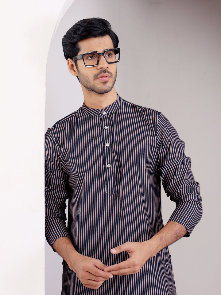 Stylish navy blue kurta set for men, ideal for formal occasions
