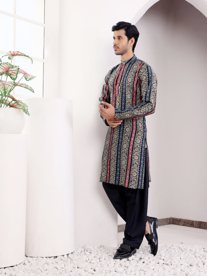 Embroidered multi color kurta set, ideal for weddings and festive events
