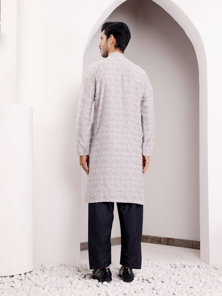 Designer Viscose Kurta Set | Handwoven Motifs & Art Silk Bottom