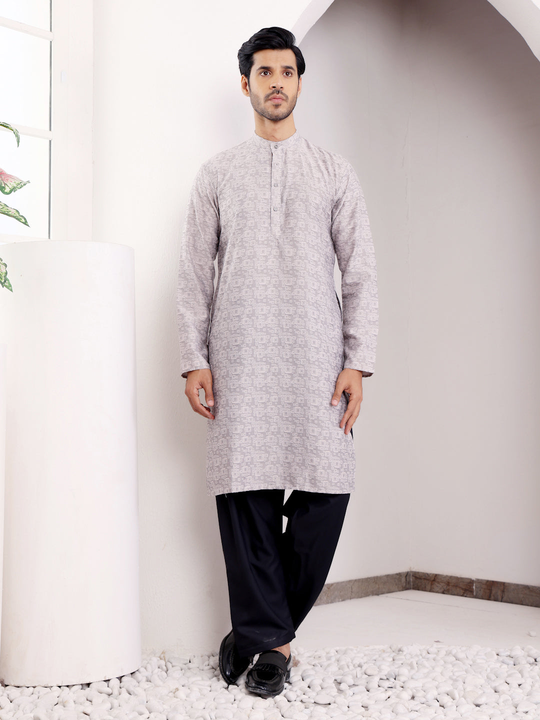 Designer Viscose Kurta Set | Handwoven Motifs & Art Silk Bottom