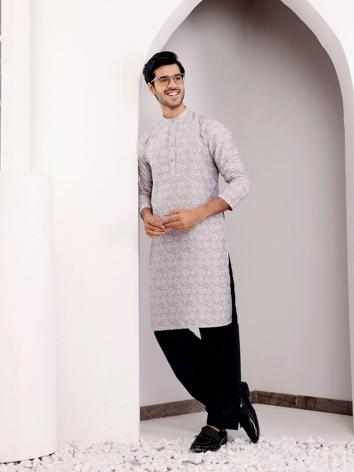 Designer Viscose Kurta Set | Handwoven Motifs & Art Silk Bottom