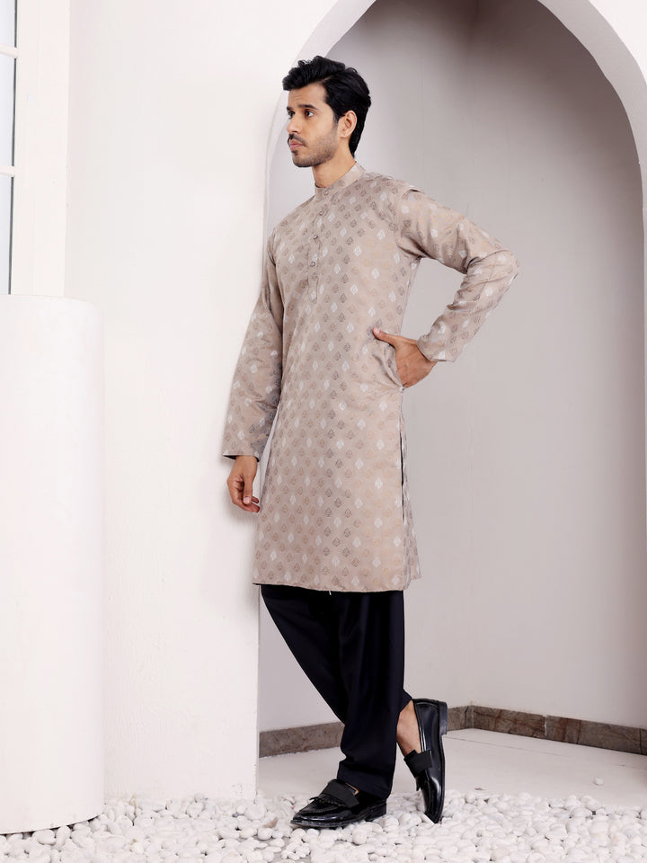 Breathable light brown kurta set, perfect for festive celebrations or casual events.